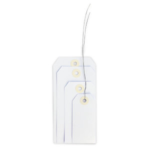 White paper tags with wire ties