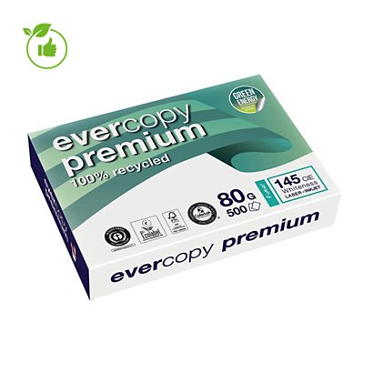 Wit papier Premium 100% gerecycleerd Evercopy Plus A4 80g, 5 riemen van 500 vellen - 1