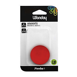 Wonday Aimant rond pour tableau magnétique - Diamètre 40 mm - Rouge - blister 2 unités