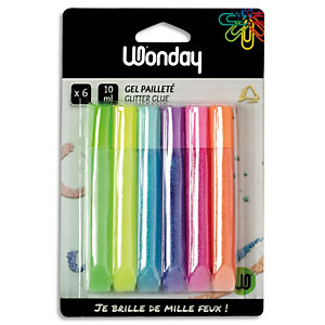 WONDAY Blister de 6 tubes gel pailette couleurs pastel, flacon de 10 ml