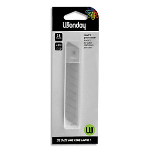 WONDAY Etui de 10 lames prédécoupées de 18 mm pour cutter de précision. Lames en acier inox trempé WONDAY Etui de 10 lames prédécoupées de 18 mm pour cutter de précision. Lames en acier inox trempé