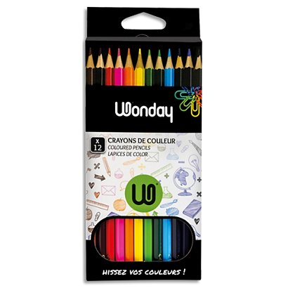 WONDAY Pochette de 12 crayons de couleur assortis. Corps hexagonale