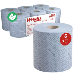 Wypall L10 Papier d'essuyage simple épaisseur 630 feuilles 185 mm - Bleu - Lot de 5 bobines de 239 m Wypall L10 Papier d'essuyage simple épaisseur 630 feuilles 185 mm - Bleu - Lot de 5 bobines de 239 m