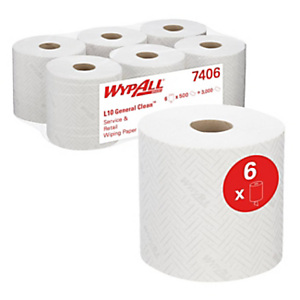 WYPALL Rotolo panno monouso ad estrazione centrale, 1 velo, 500 strappi, Bianco (confezione 6 rotoli) WYPALL Rotolo panno monouso ad estrazione centrale, 1 velo, 500 strappi, Bianco (confezione 6 rotoli)