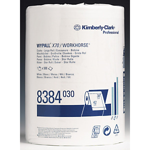 Wypall* X70 Salviette di pulizia di carta, 1 velo, 500 fogli, Rotolo perforato, 420 mm, Bianco Wypall* X70 Salviette di pulizia di carta, 1 velo, 500 fogli, Rotolo perforato, 420 mm, Bianco