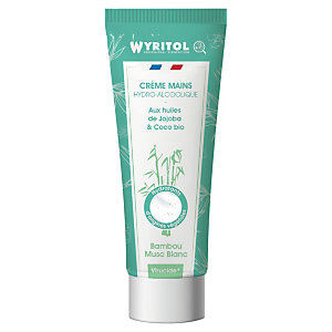Wyritol Crème mains hydroalcoolique désinfectante - Parfum Bambou Musc Blanc - Tube de 75 ml
