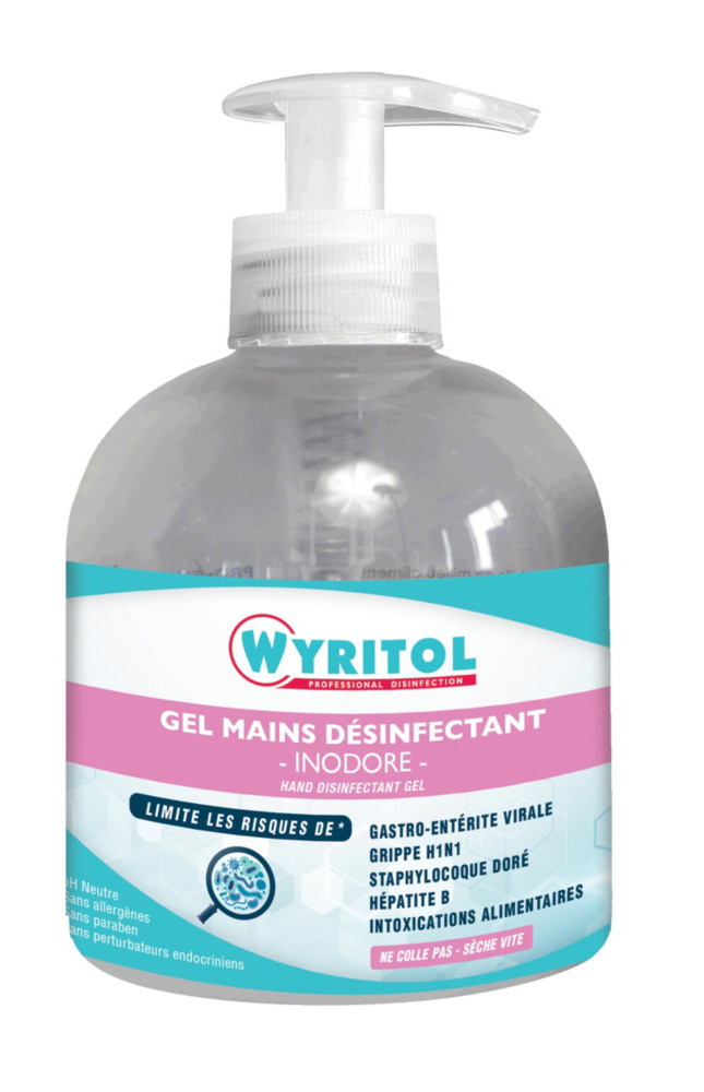 Lot de 12 - Wyritol Gel hydroalcoolique désinfectant mains - Prévention covid - Flacon pompe 300 ml