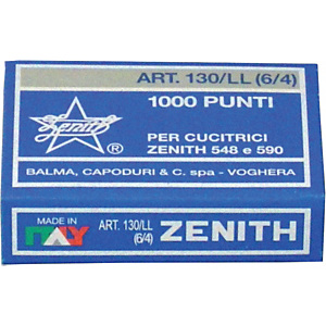 ZENITH Punti " 130/LL" - Passo 6 mm - Altezza gamba mm 4 (confezione 10.000 pezzi) ZENITH Punti " 130/LL" - Passo 6 mm - Altezza gamba mm 4 (confezione 10.000 pezzi)