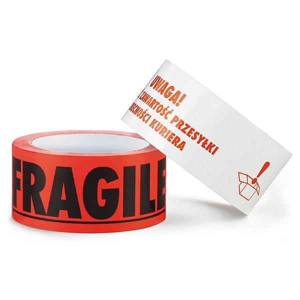 Zestaw taśma ostrzegawcza pakowa RAJA  "Fragile" i "Sprawdź zawartość" + dyspenser bezpieczny - 5
