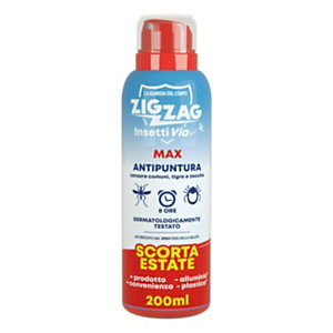 Zig Zag Spray corpo Antipuntura Insettivia!, Flacone spray maxi formato da 200 ml