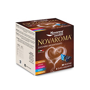 Zucchero aromatizzato Novaroma, 5 gusti assortiti, Bustine monodose da 5 g (confezione 80 pezzi)
